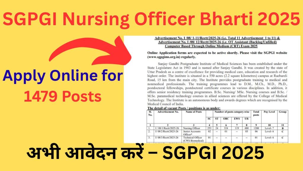 SGPGI Nursing Officer Bharti 2025